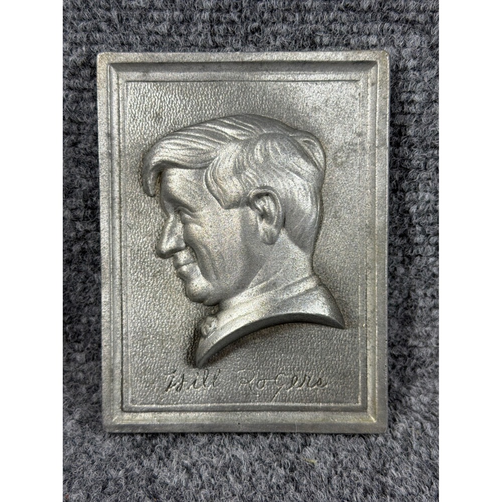 Vintage Will Rogers Cast Metal Plaque Bas-Relief B.L. Simpson K.C. MO Americana‎
